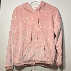 Etched Cozy Pink Fluffy Hoodie with Butterfly Design